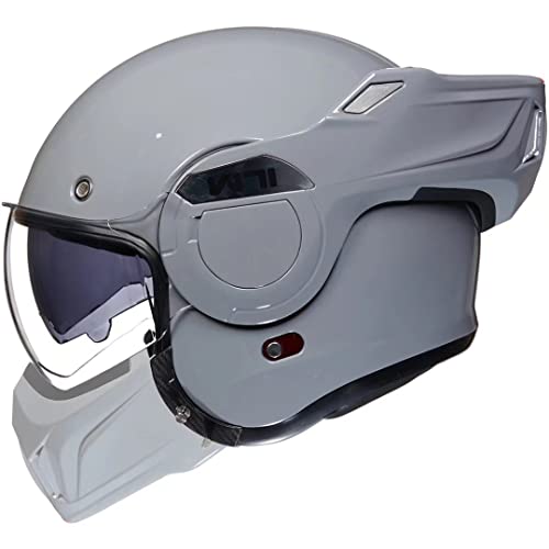 ILM Vintage Full Face Modular Motorcycle Helmet for Adults Men ATV UTV Snowmobile with 180° Reversible Chin Guard DOT ILM-B707(Gray, L) - color: Gray, size: Large