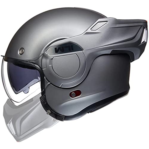 ILM Vintage Full Face Modular Motorcycle Helmet for Adults Men ATV UTV Snowmobile with 180° Reversible Chin Guard DOT ILM-B707(Matte Gray, M) - color: Matte Gray, size: Medium