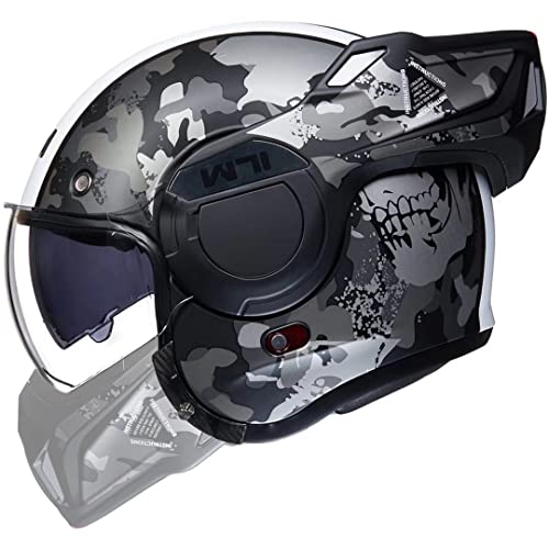 ILM Vintage Full Face Modular Motorcycle Helmet for Adults Men ATV UTV Snowmobile with 180° Reversible Chin Guard DOT ILM-B707(Camouflage, L) - color: Camouflage, size: Large